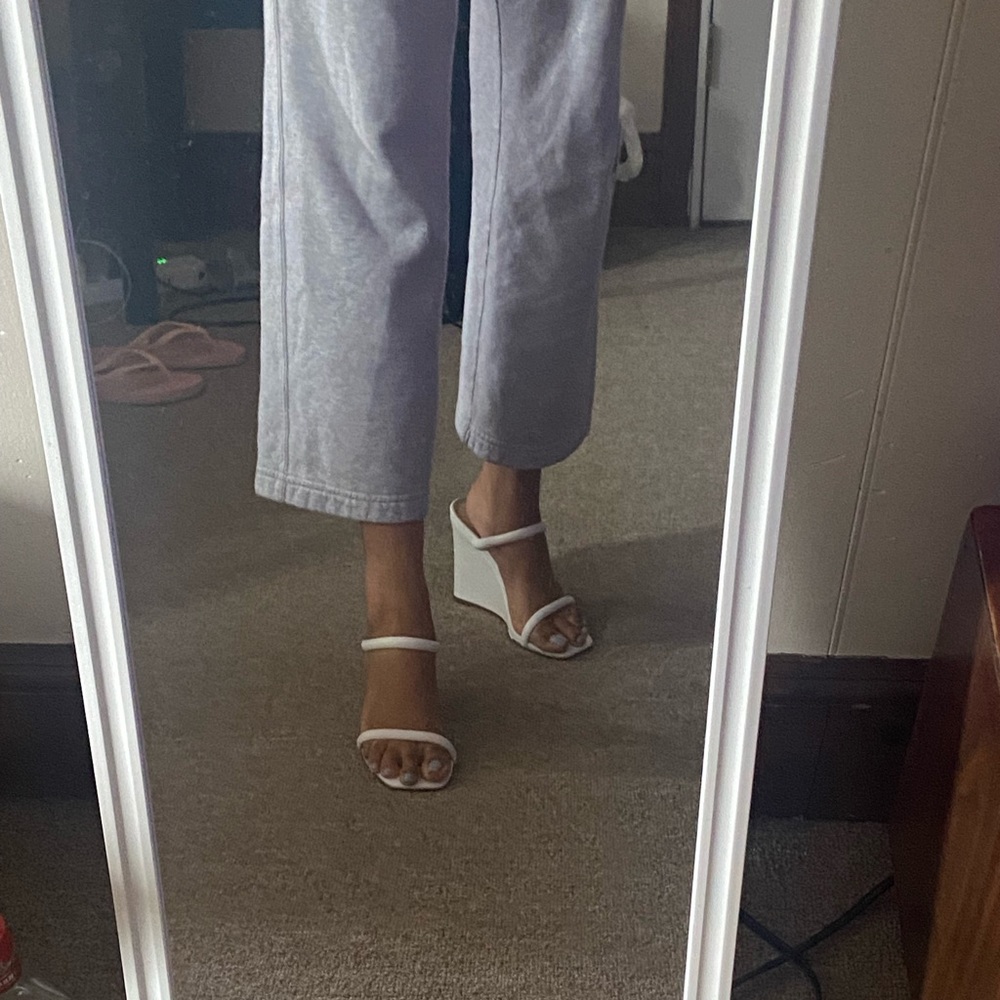 White straps wedge heels